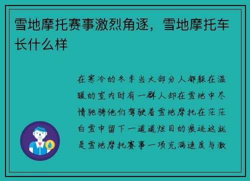 雪地摩托赛事激烈角逐，雪地摩托车长什么样